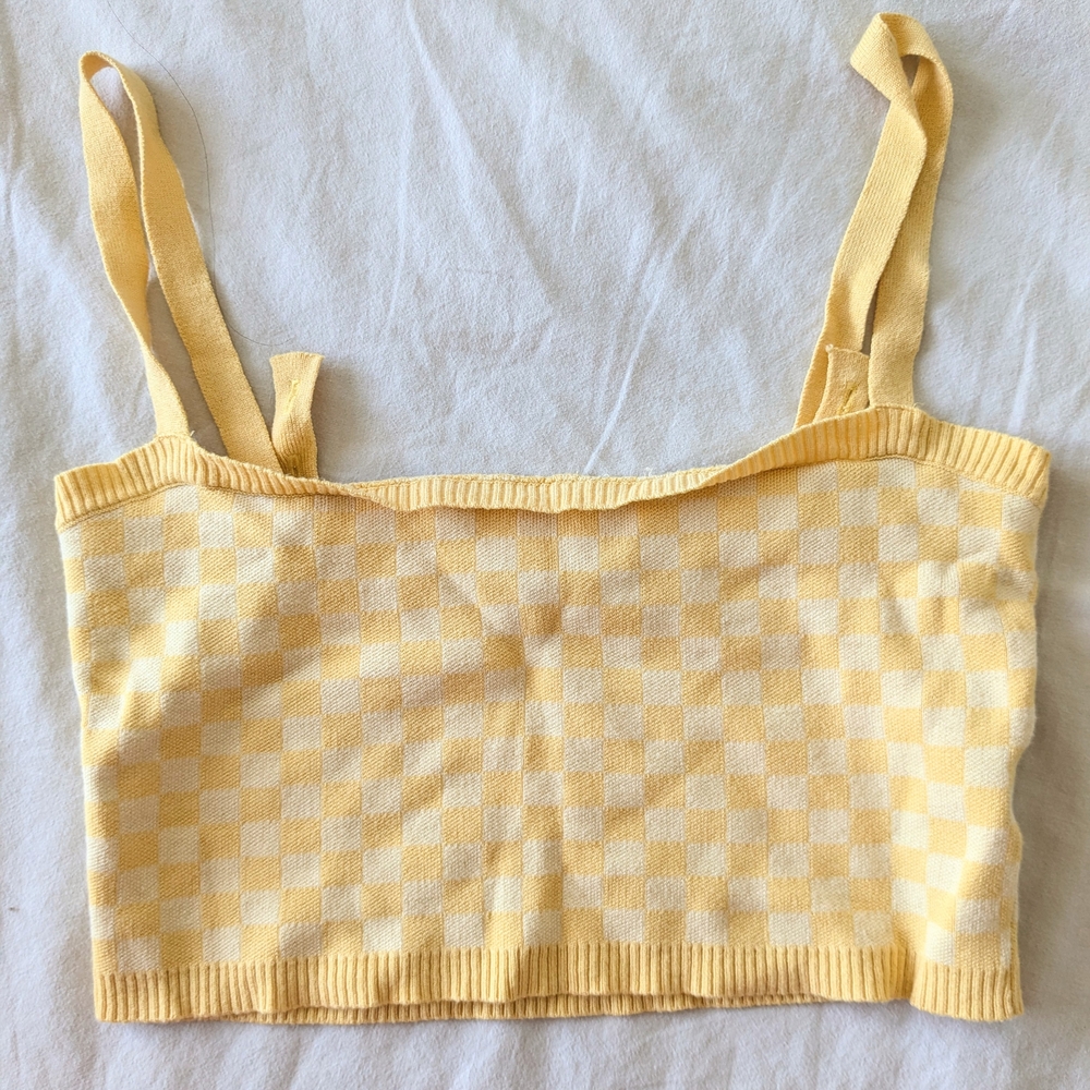 Blush Botique Yellow Gingham Knit Crop Top Size M